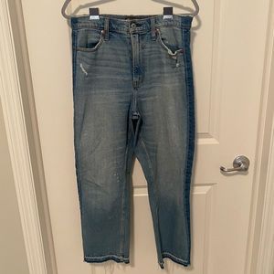 Medium wash high waisted straight leg jeans